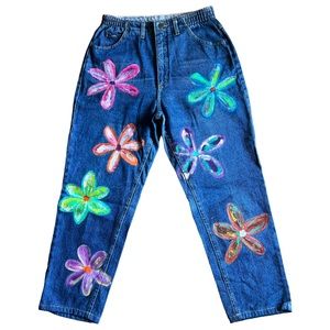 Vintage Lee Denim Jeans Floral Splat Painted Size 10 Petite Made in USA